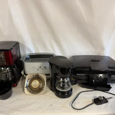 2 Coffee Makers w/ Hamilton Beach Electric Grill and Vintage West Bend Slow Cooker
