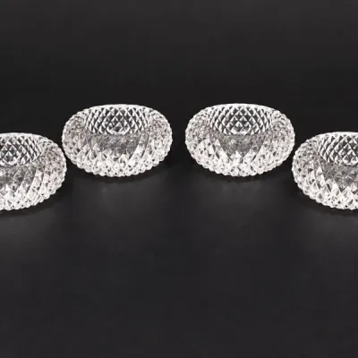 Set of 6 Vintage Clear Diamond Point Cut Glass Open Salt Cellars Individual Salt Dips - Potterville