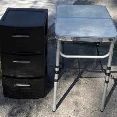 Sterilite 3-Drawer Plastic Storage Cart and Aluminum Folding Portable Table - Grand Rapids Off-Site