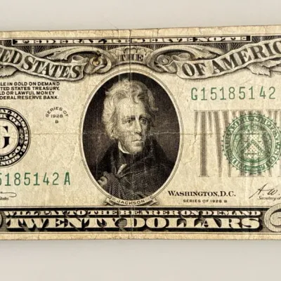 Sale Photo Thumbnail #65: 1928 B Series - Green Seal - $20 Federal Reserve Note