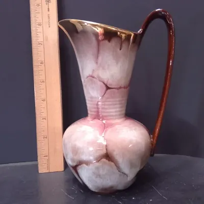 Vintage 1950s Carstens Tonnieshof pink/gold ceramic pitcher (#459), West Germany art pottery - Potterville