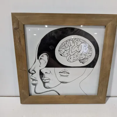 Wood Framed High Quality Photo Art: Enigmatic/ Abstract Head & Brain: Size 14 3/4" x 14 3/4" - Estate Sales Warehouse (GR)