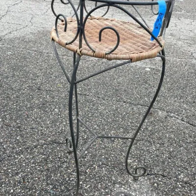 Sale Photo Thumbnail #245: Wrought Iron Scroll Plant Stand w/ Woven Rattan Bottom, 34" Tall