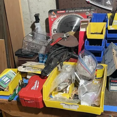 Craftsman 6 Inch Sander-Polisher, Ryobi Detail Sander, Thorsen Saw Blades & Workshop Organizers - Grand Rapids Off-Site