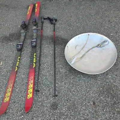 Sale Photo Thumbnail #256: Skis and Vintage Metal Sled