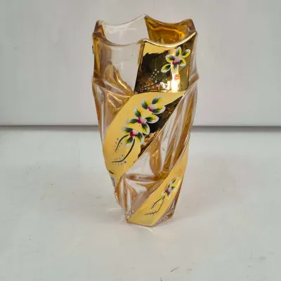 Elegant Gold & Clear Glass Vase With Floral Twisted Ribbon Design, Bohemia Crystal/Glass?