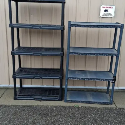 Sale Photo Thumbnail #202: Pair of Plastic Shelves 1- 5 Tier 1- 4 Tier