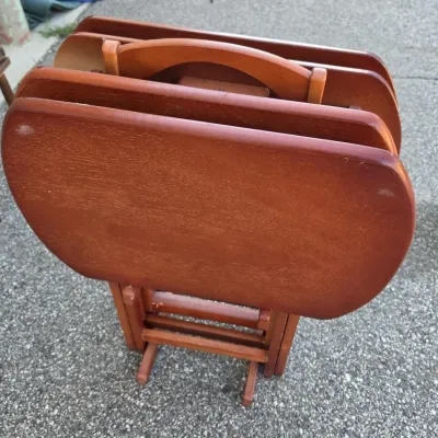 Wooden TV Tray Tables with Matching Storage Rack