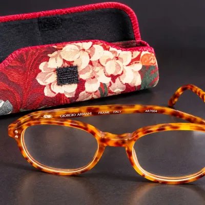 Vintage Giorgio Armani AR7004 Yellow Tortoiseshell Round Eyeglasses Frames Italy With Floral Case - Potterville