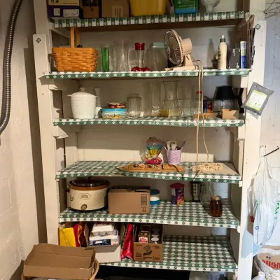 Large Assortment of Household Items, Glassware, Kitchenware & Metal Storage Shelf - All Contents - Lake Odessa Off-Site
