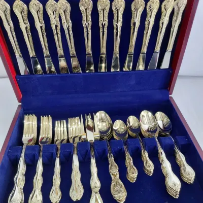 Silverware Set- Gold, 12 5 Piece Place Settings, 5 Pc Serving Set, International Silver - San Marcos