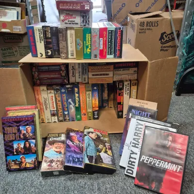 Large Assorted Lot Of VHS Tapes & DVDs Mixed Genres Including Western Drama Comedy Classics