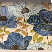 Large Blue and Green Painted Flower Canvas
