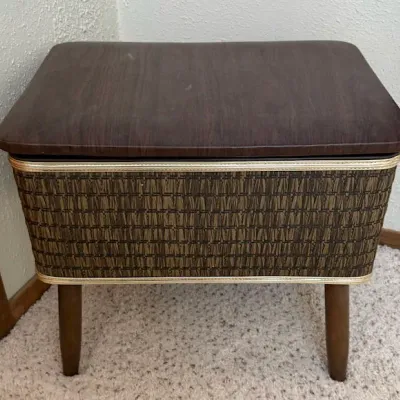 Vintage Mid-Century Sewing Storage Bench with Lift-Top & Sewing Supplies - Lake Odessa Off-Site