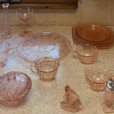 Large Vintage Pink Depression Glass Collection - Plates, Cups, Serving Pieces & Decorative Glass - Lake Odessa Off-Site