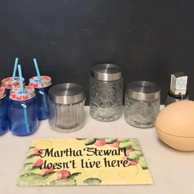 Household Kitchen Goodies - Cute Cannisters, Blue glasses, and More