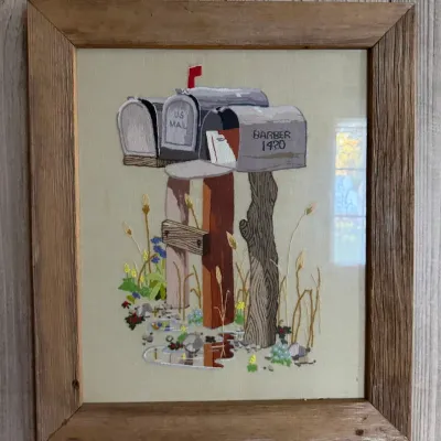 Framed Country Mailboxes Folk Art Painting with Rustic Wood Frame - Lake Odessa Off-Site
