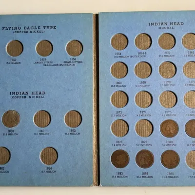 Indian Cent Collection Book with 9 Coins - 1859 / 1860 and 1880 - 1887