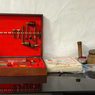 Vintage Lot - Butter Press, Puzzles, 9 Tobacco Pipes/Accessories, Silverware