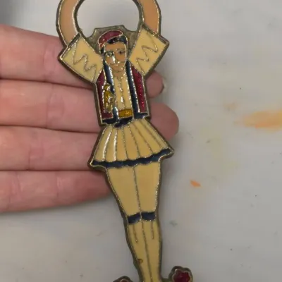Vintage Greek Bronze and Enamel Bottle Opener