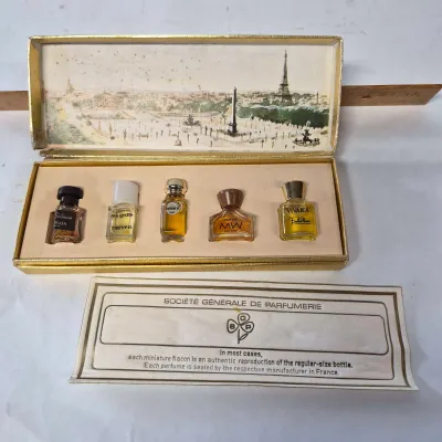 Vintage French Mini Perfume Set With 5 Bottles In Original Box