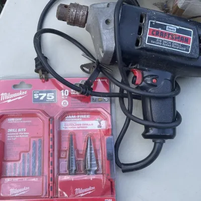 Sears Craftsman 3/8 Inch Corded Electric Drill and Milwaukee 10 PC Step and Drill Bit Set – Grand Rapids Off-Site