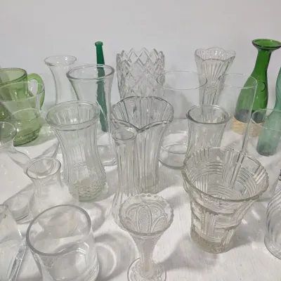 Large Glass Vase Lot - All Glass, Some Green, Most Clear - Estate Sales Warehouse (GR)