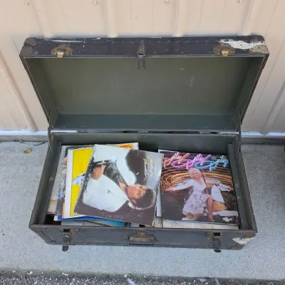 Antique 1949 WWII Steamer Trunk Filled with Records