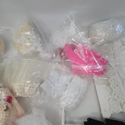 Small Collection of Fabric Ribbon and Other Sewing Materials