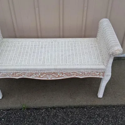 Sale Photo Thumbnail #208: Vintage White Wicker Bench