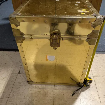 Gold Chest/Box With Latch: 20"H x 15 1/2"W x 15 1/2"D, Housewares, Umbrellas, Statuette, Hat Box - Estate Sales Warehouse...
