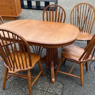 Sale Photo Thumbnail #14: Richardson Brothers Oak Pedestal Dining Table & 5 Windsor Chairs