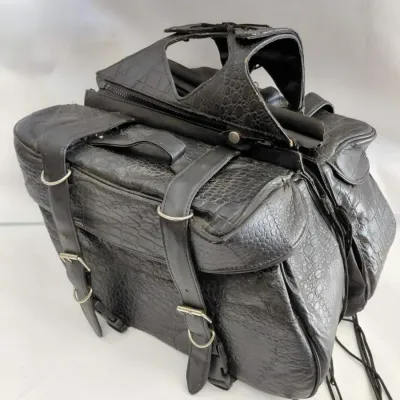 Diamond Plate Buffalo Leather Motorcycle Saddle Bags with Rain Covers