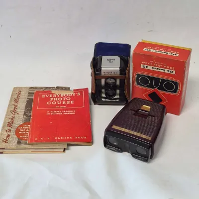 Vintage Argoflex Camera Bi-Lens 35mm Slide Viewer & Manuals Lot