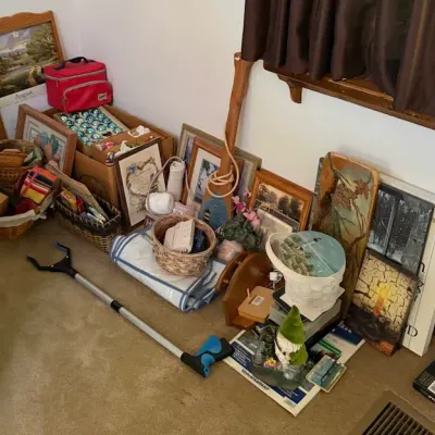 Large Estate Miscellaneous Lot - Framed Art, Christmas Ornaments, Baskets & Household Decor - Lake Odessa Off-Site