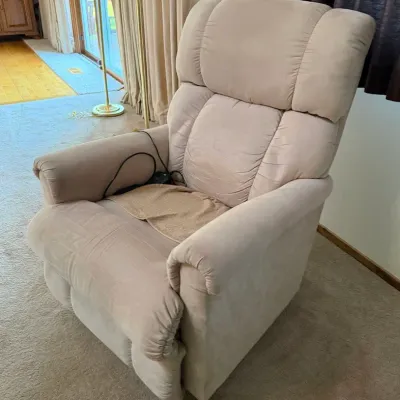 Beige Upholstered Electric Power Lift Recliner Chair with Remote Control - Lake Odessa Off-Site