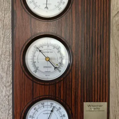 Vintage Springfield Weather Station Thermometer Barometer Hygrometer with Weather Radio - Lake Odessa Off-Site