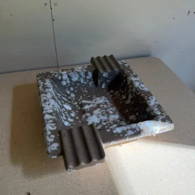 Vintage Brown & White Speckled Ceramic Ashtray with Dual Cigar Rests - Lake Odessa Off-Site