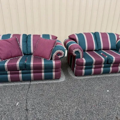 Crown Crest Traditional Striped Loveseat Living Room Set - Made in USA