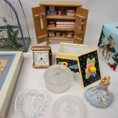 Small Collection of Misc. Vintage Home Decorations w/ 3 Glass Pieces
