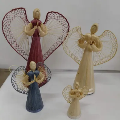 Natural Straw Grass Handmade Angel Set of 4