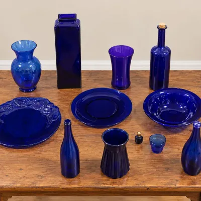 Sale Photo Thumbnail #260: Blue Glass - Plates, Bottles and Vases