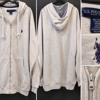 U.S. Polo Assn. Men's 3XLT Light Heather Oatmeal Full Zip Hoodie - Embroidered Logo & Pockets - New - Potterville
