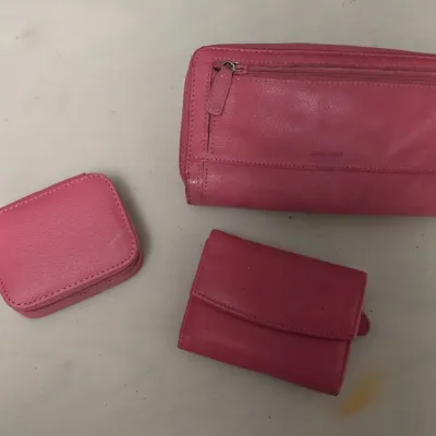 Pink Genuine Leather Wallet Set