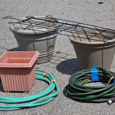 Sale Photo Thumbnail #212: Large Gardening Group - Garden Hoses, Trellis, Planters