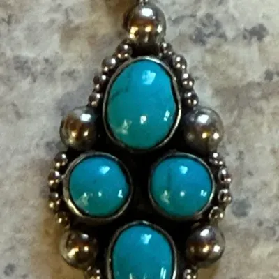 "925" Marked Sterling Silver Turquoise Stone Pendant with Southwestern Style Design - 3.6g - Lake Odessa Off-Site