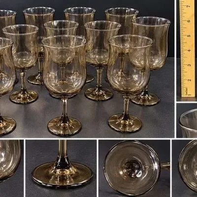 Set of 11 Vintage Smoke Brown Glass Wine Goblets Tall Stemmed Mid-Century Barware – Potterville