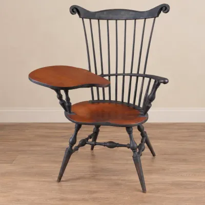 Sale Photo Thumbnail #294: Amish-Made Windsor Writing Arm Chair with Side Desk and Lower Shelf - S.R.H. '96 #44 – Potterville