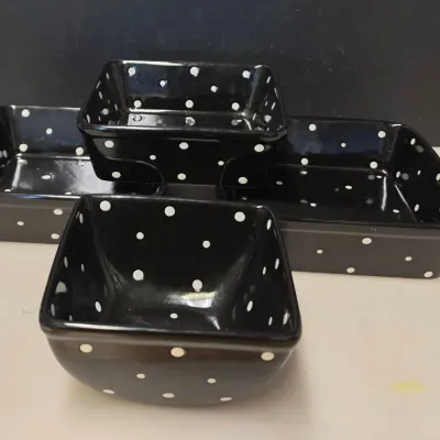 4 Temptations Black Polka Dot Casserole Dishes