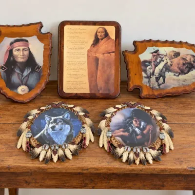 Collection of Five Vintage Native American-Themed Decorative Wall Hangings
